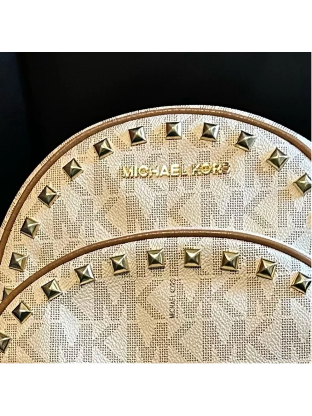 Michael Michael Kors Abbey Medium Studded Signature Backpack White/Acorn